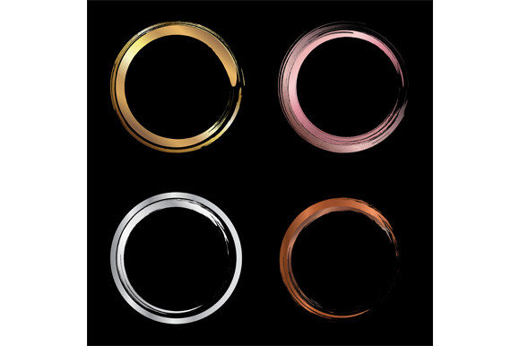 Set Metallic Circle Brush Strokes Design: Elevating Visuals with Gold, Silver, and Copper Accents